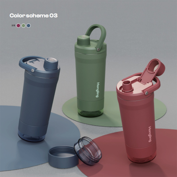 戶外運動便攜手提大容量搖搖杯304不銹鋼保溫杯tritan水杯帶底倉